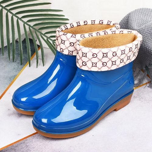 Hjlian Bottes De Pluie Courtes Antiderapantes Pour Femmes, Bottes De Pluie Tendance A Tete Ronde, Bottes De Pluie Radian, Bottes Pour Femmes, Bleues Rembourrees, Pointure 38