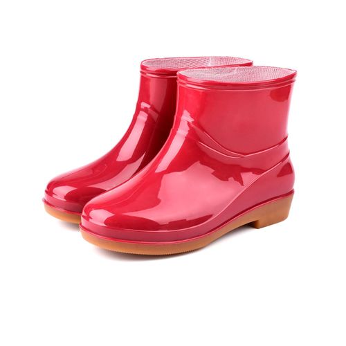 Hjlian Bottes De Pluie Courtes Antiderapantes Pour Femmes, Bottes De Pluie Tendance A Tete Ronde, Bottes De Pluie Radian Pour Femmes, Rouges, Pointure 37