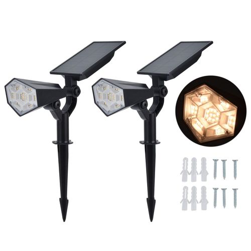 Hjlian Lot De 2 Lampes Solaires De Jardin 26 Led, Projecteurs De Paysage Solaires Ip65, Lampe De Jardin Etanche Pour Cour, Pelouse, Allee