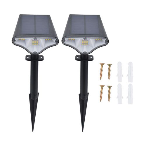 Hjlian Lot De 2 Projecteurs Solaires De Paysage 15 Led Pour Jardin, Terrasse, Allee, Piscine, Lumiere Chaude