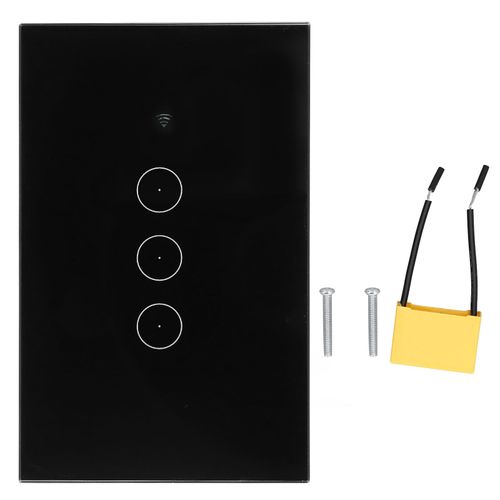 HJLIAN Interrupteur Wi-Fi intelligent a 3 voies, commande tactile murale, compatible avec Google Home, prise americaine 95-250 V/AC