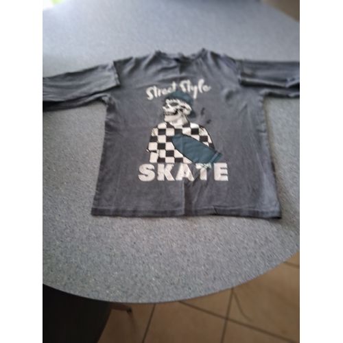Sweat Shirt Imprimé "Skate "Gris Et Blanc "T- 10 Ans" Garçon