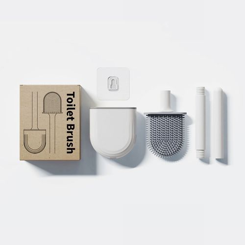 HJLIAN Brosse de toilette murale portable en polypropylene et TPR, avec poignee amovible, accessoire de salle de bain, blanc, type de drainage