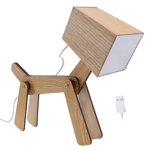 Hjlian Lampe De Bureau Unique En Forme De Chien, Alimentee Par Usb, En Bois, Ideale Pour La Lecture, L'ecriture, Le Salon Ou La Chambre D'enfant.