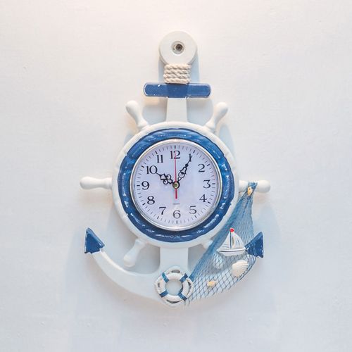 HJLIAN Horloge murale bleu et blanc, style marin, decoration personnalisee, pour bureau, chambre a coucher, petite taille, oiseau de mer, 34 x 23 cm