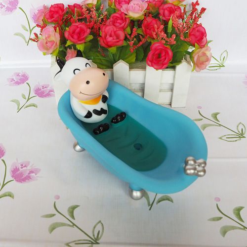 HJLIAN Boite a savon de bain en forme de dessin anime, jolie et legere, respectueuse de l'environnement, agreable au toucher, pour salle de bain, motif vache