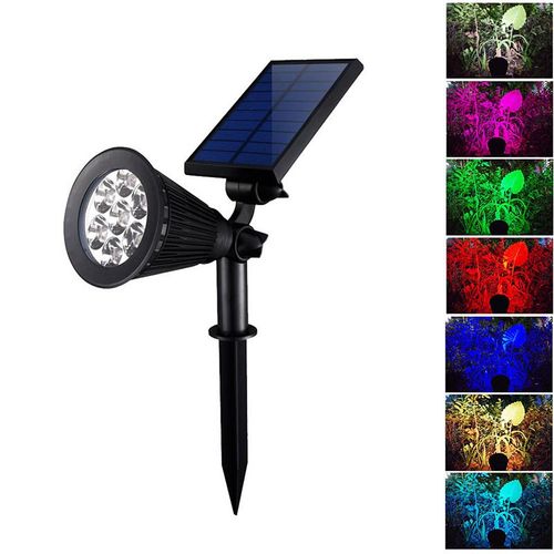 Hjlian Spot Solaire Colore En Abs Avec Double Articulation Rotative, Eclairage De Sol Pour Jardin Exterieur, 7 Led, Lumiere Blanche