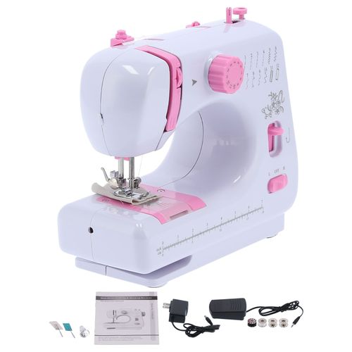 HJLIAN Machine a coudre electrique multifonctionnelle 505A 605, mini-machine a coudre domestique de bureau, surjeteuse, US 110-240V 605, rose