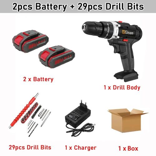 Gismis 88VF perceuse à percussion électrique tournevis électrique sans fil perceuse batterie au Lithium Rechargeable 2 vitesses outils électriques ménagers-Boîte en carton de type 1
