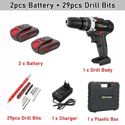 Gismis 88VF perceuse à percussion électrique tournevis électrique sans fil perceuse batterie au Lithium Rechargeable 2 vitesses outils électriques ménagers-Boîte en plastique de type 2