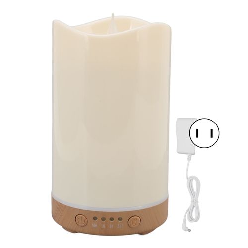 HJLIAN Diffuseur d'aromatherapie humidificateur 130 ml en forme de bougie, grain de bois peu profond avec lampe a flamme 100-240 V pour cadeaux de vacances, prise americaine