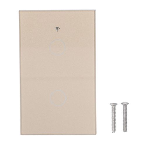 HJLIAN Interrupteur mural tactile a commande vocale Zigbee Tuya, 2 voies, AC 100-240 V, dore