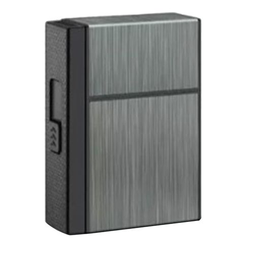 HJLIAN Etui a cigarettes avec briquet pour homme, double arc, ejection automatique, chargement USB, coupe-vent, noir