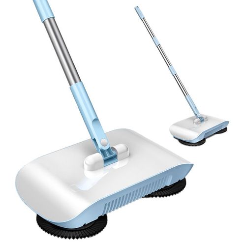 HJLIAN Aspirateur balai 2 en 1 haute efficacite, puissant, manuel, balayeuse a main, balai, machine de nettoyage, bleu avec chiffon