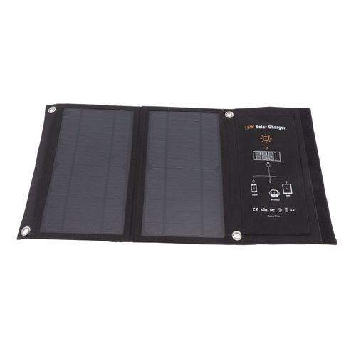 Hjlian Chargeur Solaire Monocristallin 15 W, Double Port Usb, Pliable, Pour Telephone Portable, Exterieur, Noir
