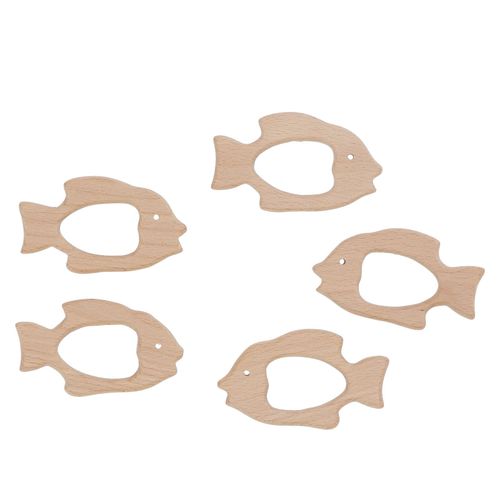 Hjlian Lot De 5 Anneaux De Dentition En Bois De Hetre En Forme De Poisson Pour Bebe, Jouets De Dentition Pour Collier, Bracelet, Bijoux