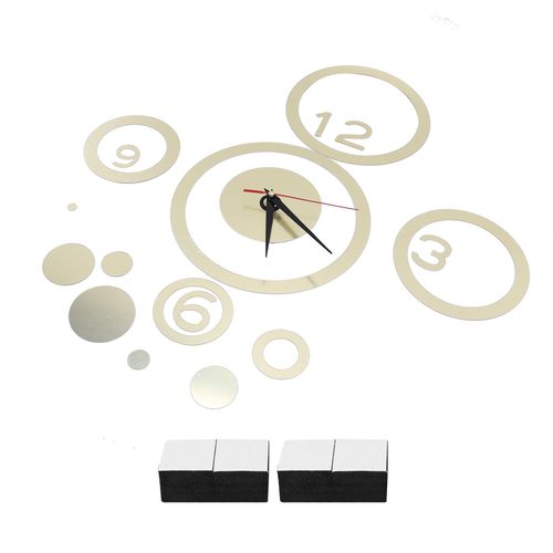 HJLIAN Horloge murale circulaire autocollante a faire soi-meme, miroir autocollant mural pour salon, chambre a coucher, cuisine, dore