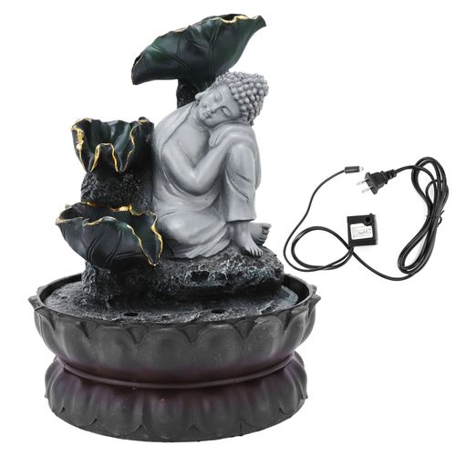HJLIAN Statue de Bouddha assis et endormi, fontaine a eau a LED, decoration pour la maison, le bureau, prise americaine 110 V