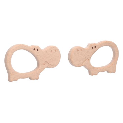 HJLIAN Lot de 2 anneaux de dentition en bois naturel pour bebe, jouets en forme d'hippopotame, pour bricolage, bracelet, bijoux, pendentifs, artisanat