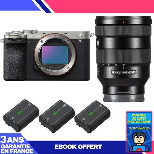 Boitier Sony A7C II Silver + FE 24-105mm f/4 G OSS + 3 Sony NP-FZ100 + Ebook 'Devenez Un Super Photographe'