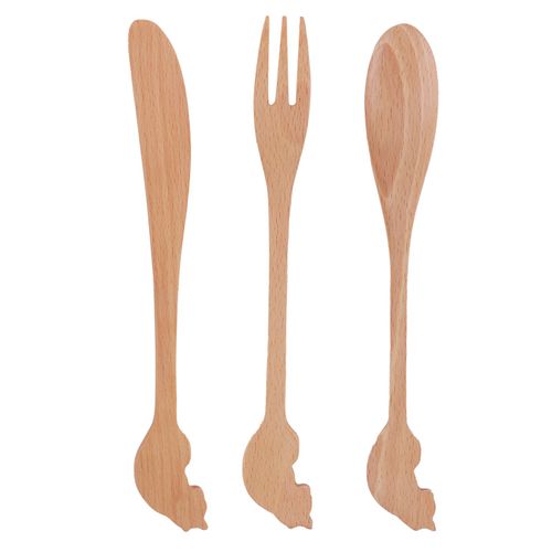Hjlian Ensemble De Couverts De Style Japonais A Long Manche En Bois, Cuillere, Fourchette, Couteau, Ustensiles De Cuisine
