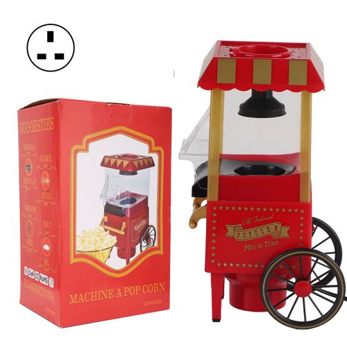 HJLIAN Machine a pop-corn automatique retro rouge, pour usage domestique, pour fete, anniversaire, prise britannique 220 V