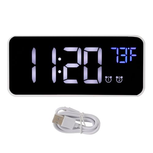 HJLIAN Reveil numerique a LED avec thermometre et fonction repetition, chargement USB, decoration pour chambre a coucher ou bureau, blanc