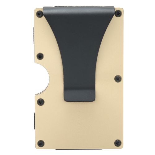 HJLIAN Porte-cartes de visite simple avec pince a billets, boite en acier inoxydable, portefeuille pour homme, cadeau (dore x 11#)