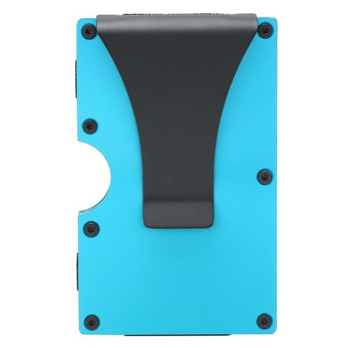 HJLIAN Porte-cartes de visite simple avec pince a billets, boite en acier inoxydable, portefeuille pour homme, cadeau (bleu x 11#)
