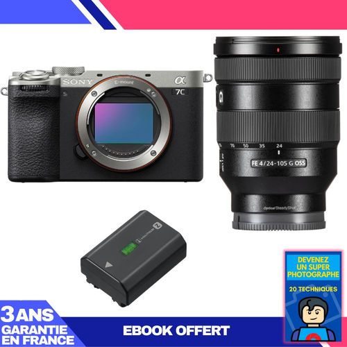 Boitier Sony A7C II Silver + FE 24-105mm f/4 G OSS + 1 Sony NP-FZ100 + Ebook 'Devenez Un Super Photographe'