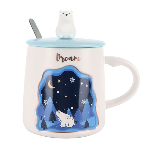 Hjlian Tasse A Cafe En Relief Avec Motif Animal Et Dessin Anime, Avec Couvercle, Cuillere, Cadeau Pour Couple, Pour Boire. Etoile
