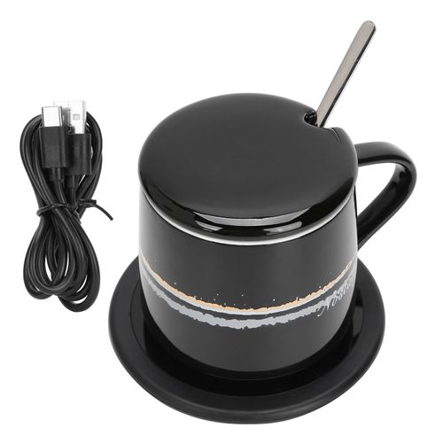 HJLIAN Chauffe-tasse a cafe 55 ¡ãC avec couvercle et cuillere, tapis chauffant electrique sans fil pour la maison et le bureau