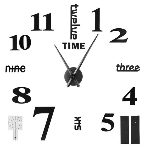 HJLIAN Horloge murale sans cadre a faire soi-meme, miroir moderne autocollant pour decoration de maison, salon, chambre a coucher, noir