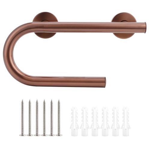 HJLIAN Barre d'appui murale de 32 cm pour salle de bain, pour personnes agees, accoudoir en U avec porte-papier, finition brossee or rose
