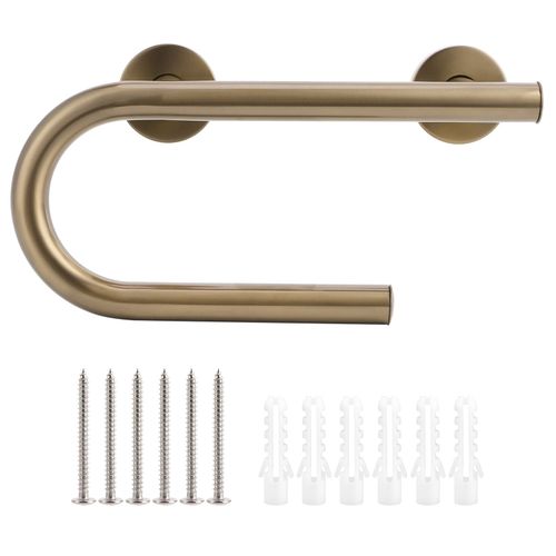 HJLIAN Barre d'appui de securite de 32 cm pour salle de bain, douche, toilettes, baignoire, avec porte-papier, couleur champagne brosse