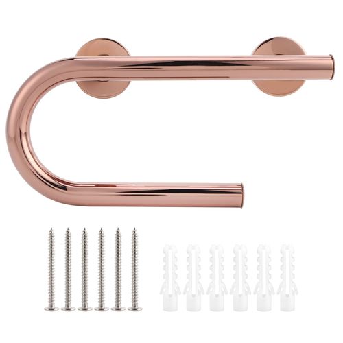 HJLIAN Barre d'appui murale de 32 cm pour salle de bain, pour personnes agees, accoudoir en U avec porte-papier, surface miroir or rose