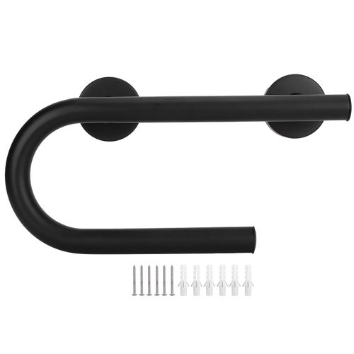 HJLIAN Barre d'appui de securite de 32 cm, noir mat, pour douche, pour personnes agees, avec porte-papier, accessoires de salle de bain