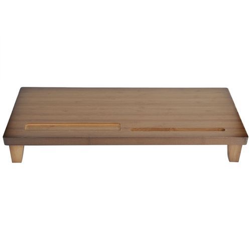 HJLIAN Support d'ecran d'ordinateur en bambou, support pour ordinateur portable, etagere pour la maison, le bureau, accessoires de bureau, marron fonce