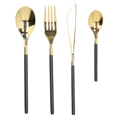 Hjlian Ensemble De Couverts De Table En Acier Inoxydable De Style Nordique, 4 Pieces, Couteau, Fourchette, Cuillere, Noir Et Or