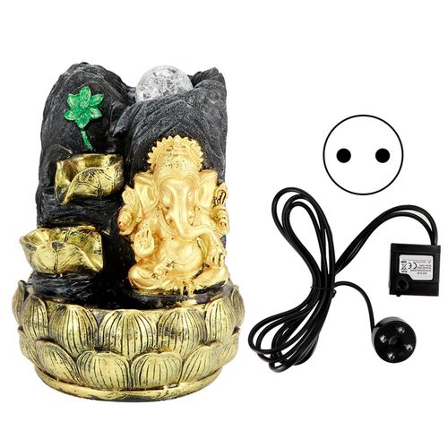 Hjlian Fontaine A Eau De Bureau, Statue D'elephant Ganesh, Decoration De Bouddha, Ornement De Maison Avec Boule Lumineuse (Prise Ue 220-240 V)