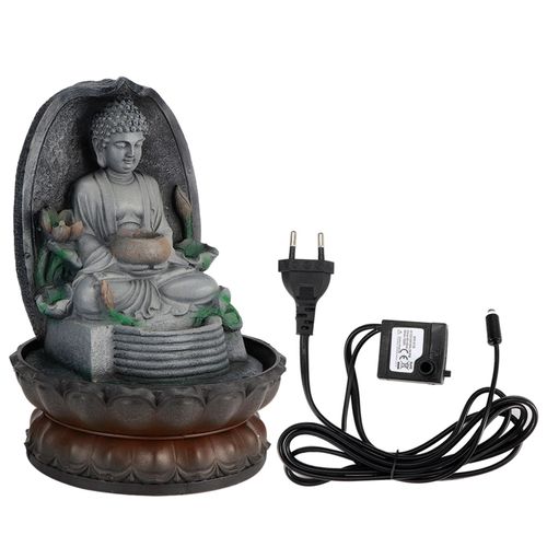 HJLIAN Fontaine a eau LED Bouddha unique, ornement en resine, artisanat d'art pour decoration de bureau, salon de the, prise UE 220 V