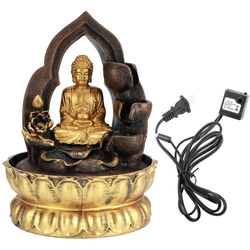 HJLIAN Fontaine de table eclairee par LED, fontaine a eau en resine, ornements, statue de Bouddha en meditation, decoration d'interieur, prise americaine 110 V