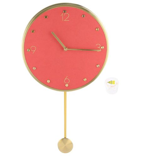 HJLIAN Horloge murale a pendule simple et moderne, decoration pour la maison ou le bureau, rouge