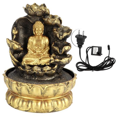 HJLIAN Fontaine de table innovante a LED avec statue de Bouddha et pompe a eau, pour decoration interieure, prise US 110 V