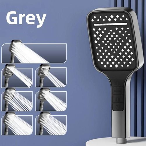 Grand pommeau de douche réglable à 7 modes, arrêt à une clé, haute pression, économie d'eau, buses de centre commercial, accessoires-Gris