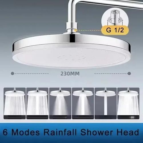 Pommeau de douche à grand panneau de 230mm, 6 modes, superchararge, pomme de douche à pluie haute pression, robinet de douche à pluie supérieure, accessoires de salle de bains-Argent