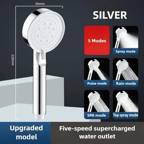Pommeau de douche multifonction réglable, 5 modes de pression, grand rendement d'eau, buse de douche, douche de Massage, accessoire de salle de bains-pommeau de douche argenté