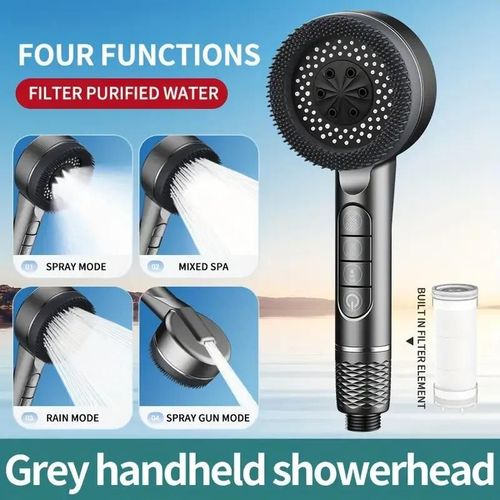Pommeau de douche filtré suralimenté, réglage à quatre vitesses avec joint d'eau, accessoires de salle de bains multifonctionnels pour douche à domicile, 1 pièce-Gris