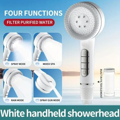 Pommeau de douche filtré suralimenté, réglage à quatre vitesses avec joint d'eau, accessoires de salle de bains multifonctionnels pour douche à domicile, 1 pièce-Blanc