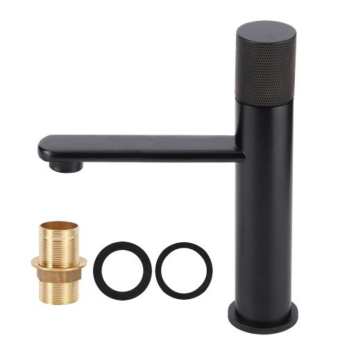 HJLIAN Robinet de lavabo sous comptoir en cuivre G1/2 pour salle de bain, mitigeur d'eau chaude et froide, noir
